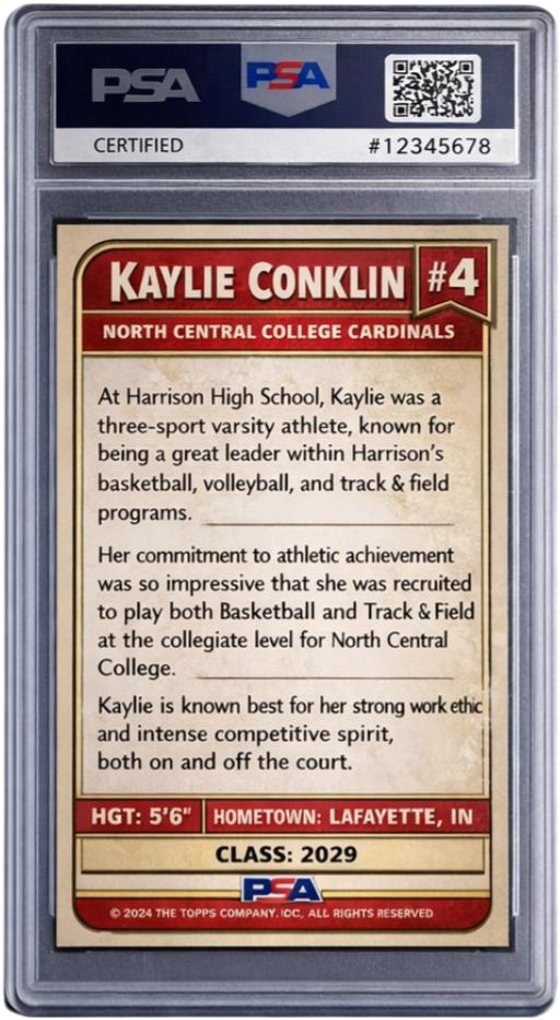 Kaylie Conklin — graded trading card, back